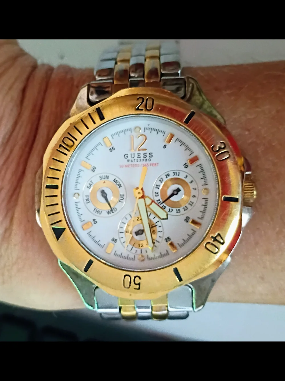 GUESS Two-Tone Gold and Silver Men's Chronograph Watch with White Dial